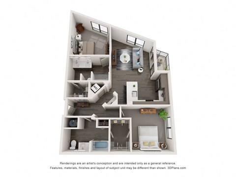 Floor plan for 2 beds, 2 baths, 1187 sqft